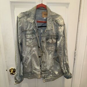 Paige Men’s denim jacket, distressed light wash, size M